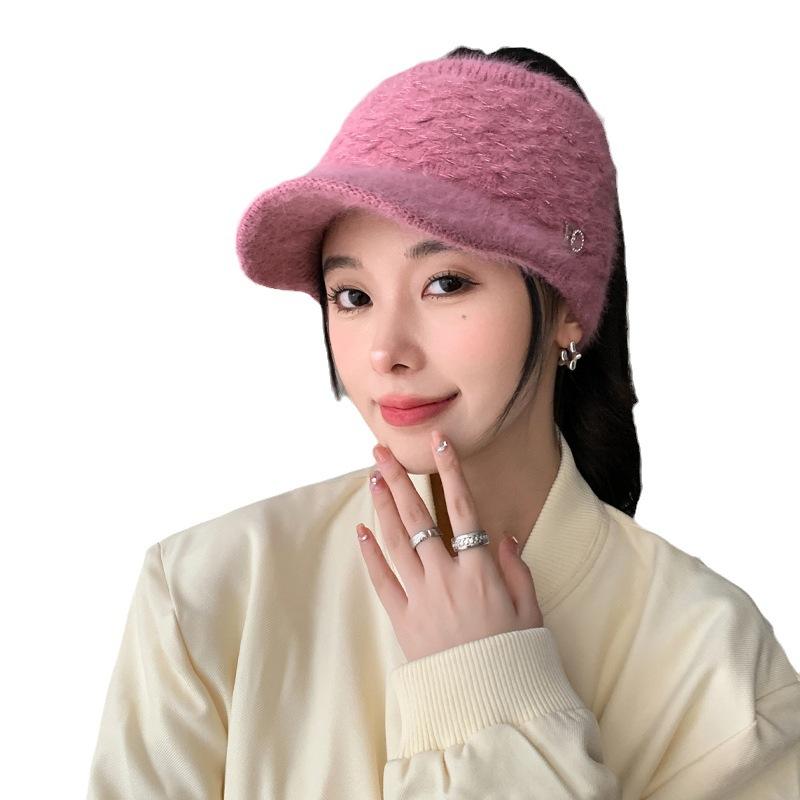 Autumn and Winter Empty Top Hat for Women Korean Style Versatile Fashion Rabbit Wool Knitted Hat for Students Outdoor Windproof and Warm Wool Hat