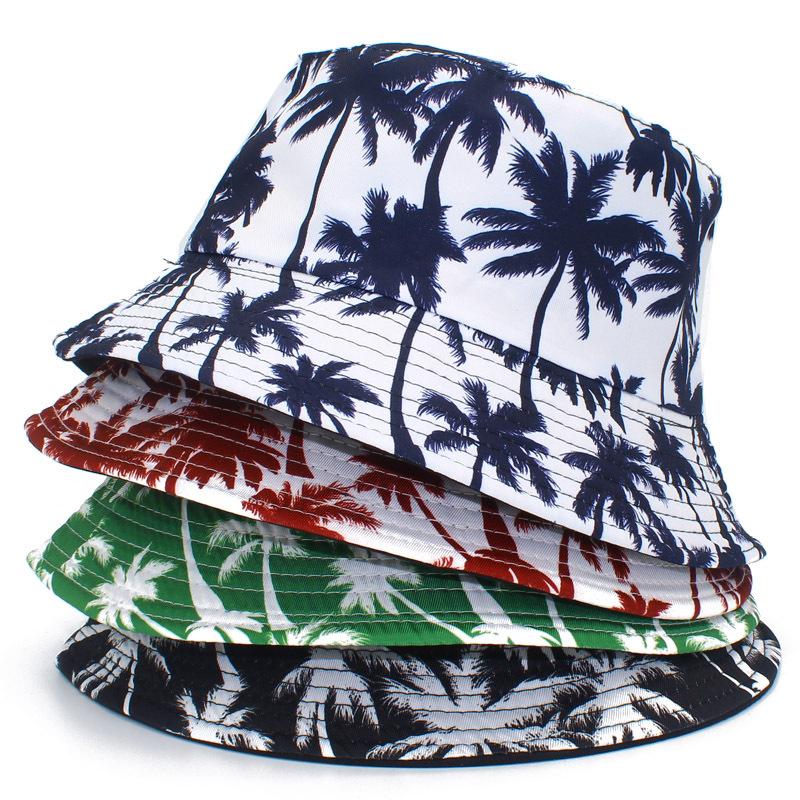 Beach Coconut Tree Print Bucket Hat Unisex Fisherman Caps for Men's and Women's Summer Outdoor Sunscreen Fashion Decorate Panama