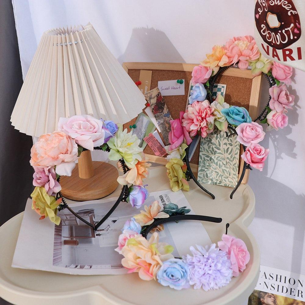 Colorful Children Flower Headband Hair Hoop Bridal Crown Hair Accessories Floral Garland Women