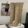 Осенне-зимняя мода, облегающие ботфорты до колена, женские, сексуальные, с острым носком, на низком тонком каблуке, женские длинные ботильоны