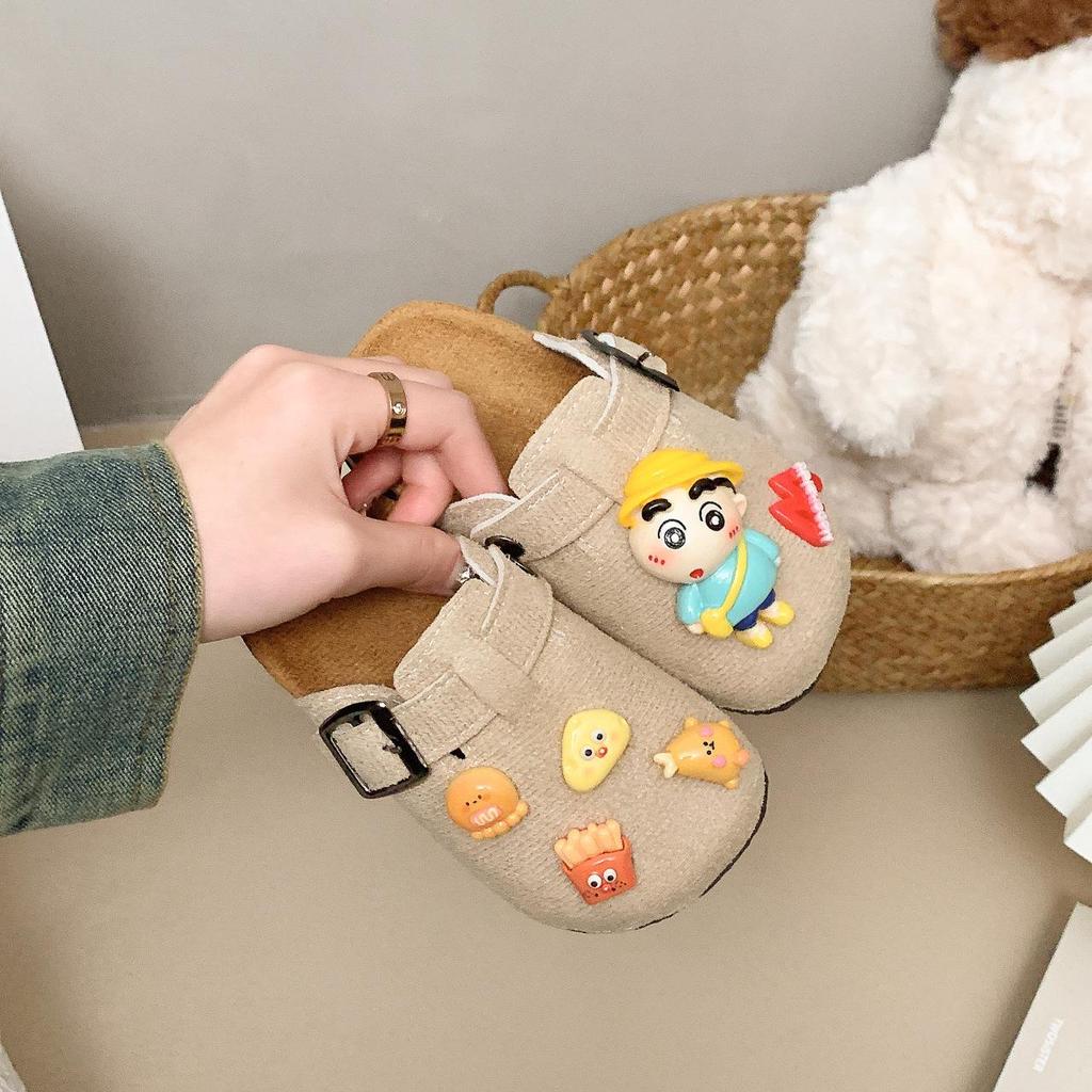 Детские Birkenstock 2025 с мультяшным принтом Shin-chan, на толстой подошве – Нескользящие, Ретро, Закрытые тапочки для мальчиков и девочек