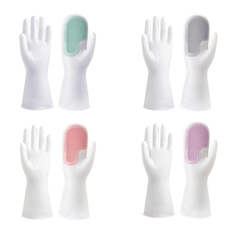 32CM Multifunctional Magic Brush Dishwashing Glove Rubber Kitchen Housework Cleaning Silicone Waterproof Gloves