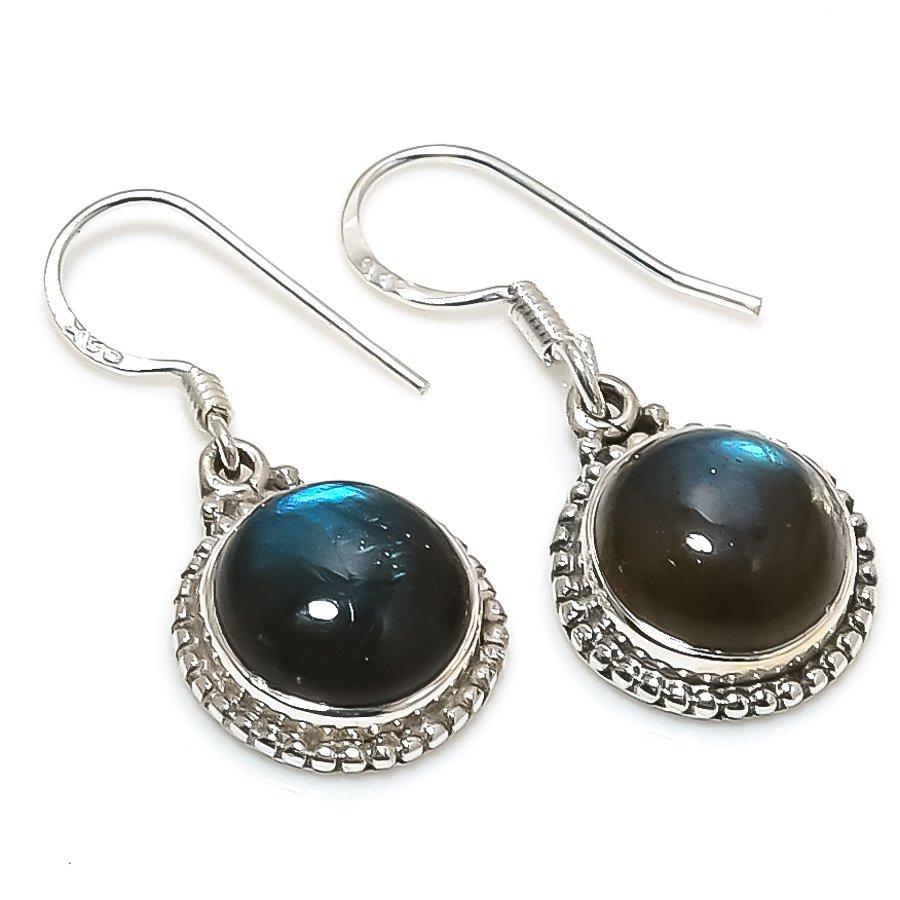 Natural Labradorite Gemstone 925 Solid Sterling Silver Gift Earring 1.25" G6i61