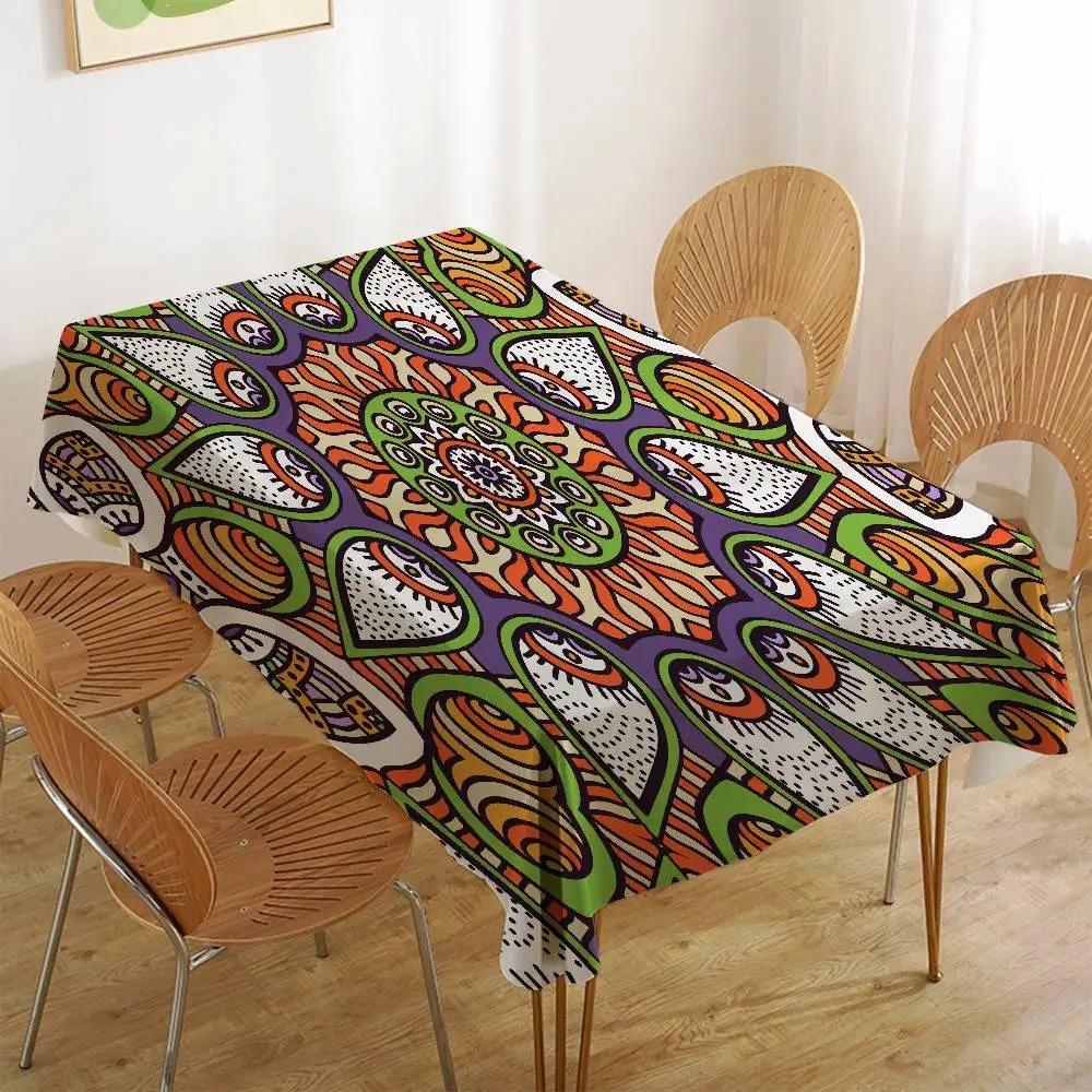 Boho Mandala Tablecloth Colorful Floral Pattern Waterproof Polyester Picnic Blanket Camping Table Cover Dining Decor
