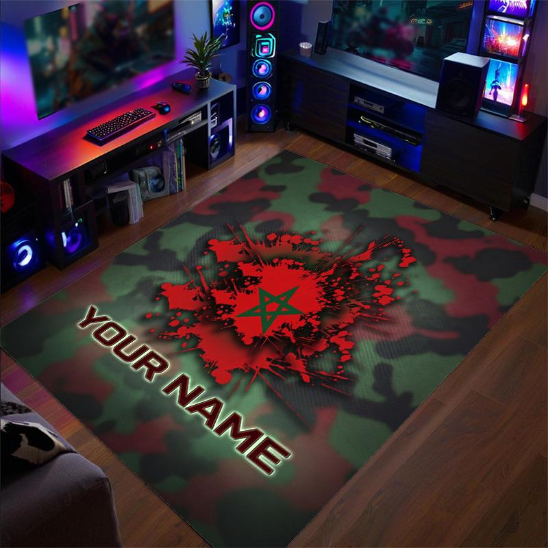 Crystal Velvet Rug Morocco Football Print Custom Name Text Floor Mat Home Decor
