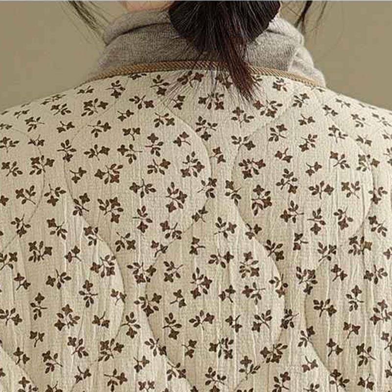 Coat for Women Winter Floral Collarless Thermal Plus Size Thickened Casual Oversize Double Layer Jacket