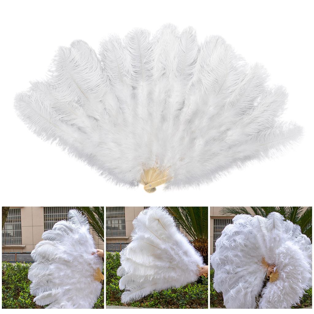 Large Feathered Fan 1920s Vintage Handheld Fan Folding Hand Fan for Burlesque Theater Parties and Costume Enthusiasts