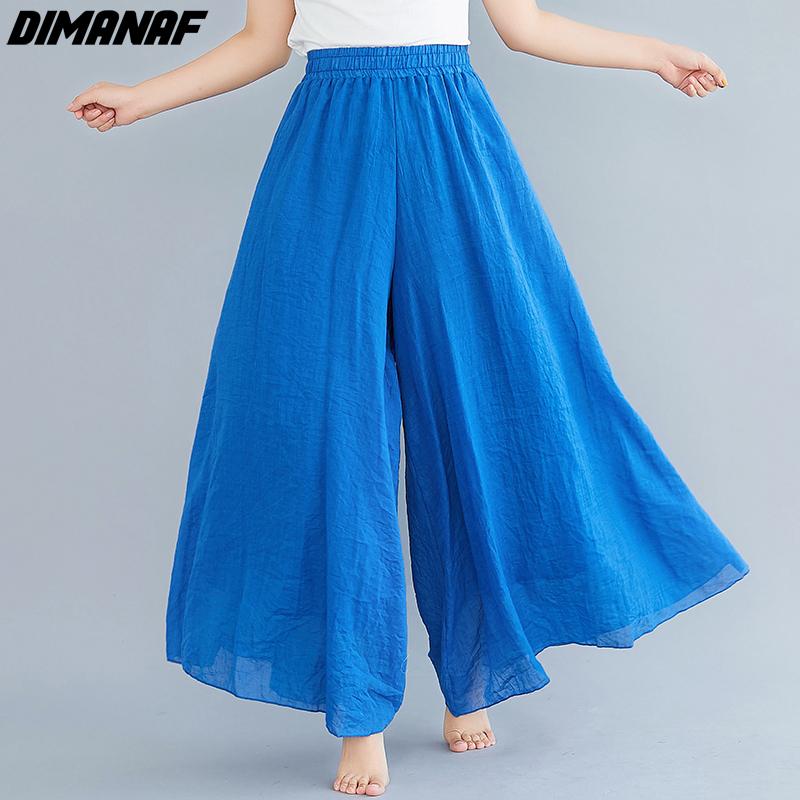 Dimanaf Plus Size 2021 Women Linen Pants Elastic Vintage Korea Basic Female Large Size Fashion Slacks Wide Leg Oversize Loose Pants