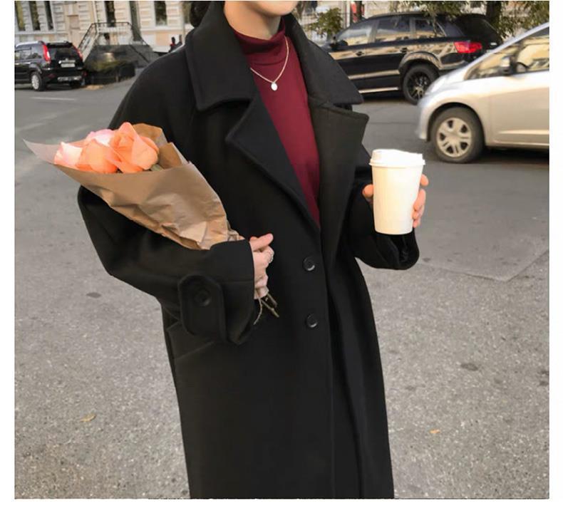 Женское черное шерстяное пальто средней длины выше колена, в стиле Хепберн, корейское, свободного кроя, в стиле мори, готовое к зиме.