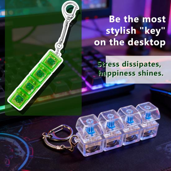 LED Light-up Keyboard Fidget Toy 4-in-1 Keyboard Decompression Button Finger Clicker Toy 4-Keys Fidget Keychain Stress Relief Desk Toy