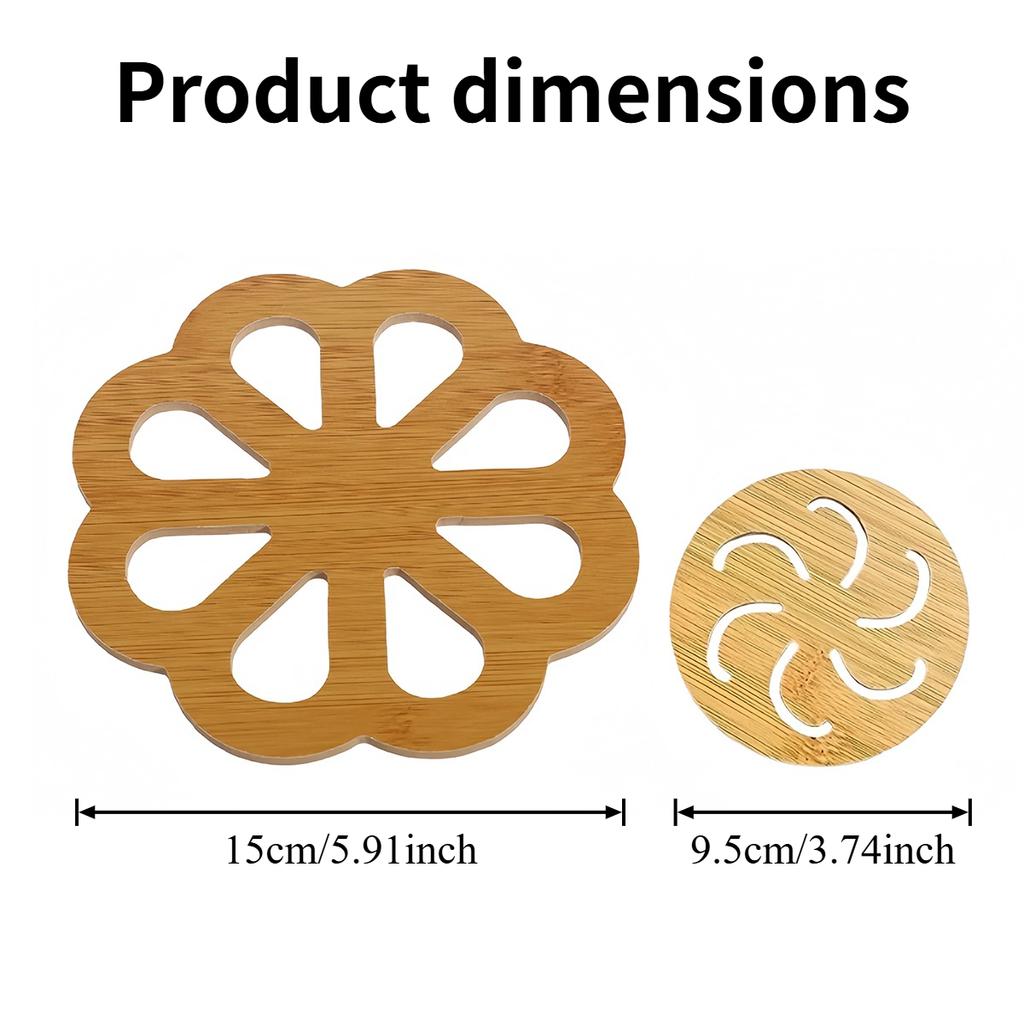 Thickened Wooden Trivets for Hot Pots Pans Hollow Carved Heat Resistant Coasters Non-Slip Round Wood Hot Pads for Kitchen Decor