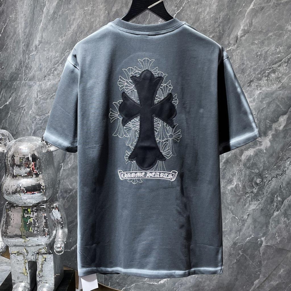 8550 CHROME HEARTS 2025 Летняя новая высококачественная хлопковая футболка с круглым вырезом, свободная, большого размера, для мужчин и женщин, парная футболка