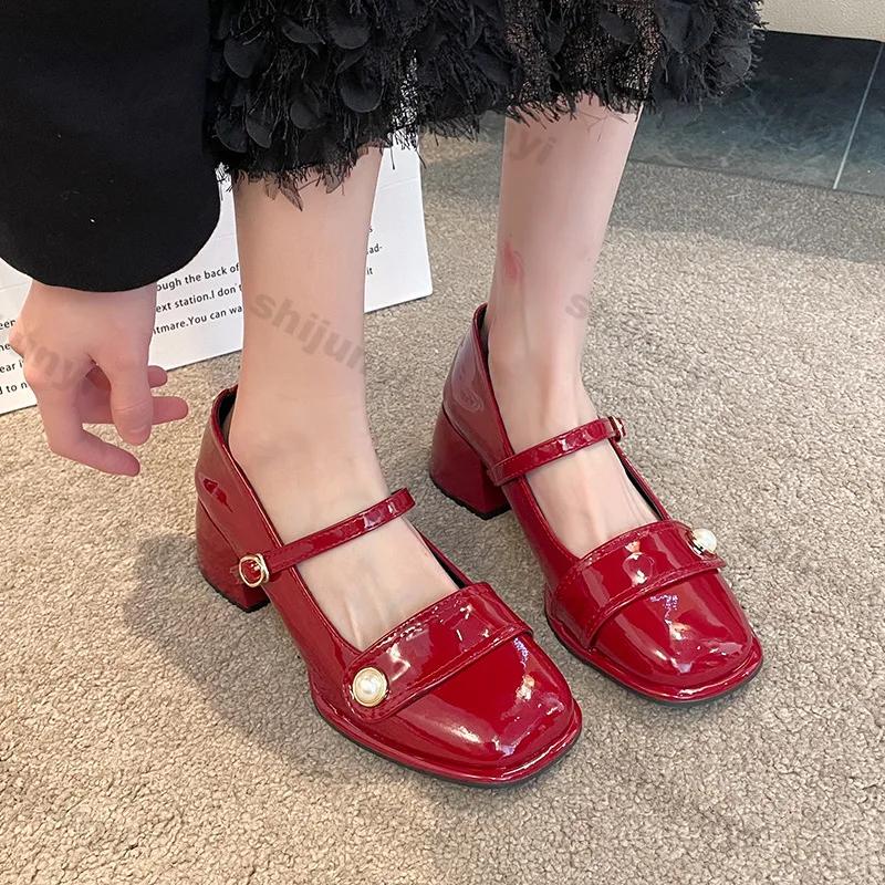 Platform Pumps for Women 2025 Spring New Strap Thick Heels Mary Jane Shoes Woman Round Toe High Heel Party Single Shoe