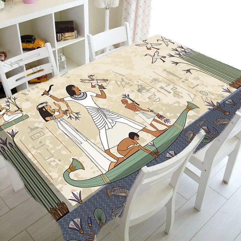 Vintage Indian Ancient Egypt Print Rectangle Tablecloth ,Kitchen Decor Waterproof Tablecloth Holiday Wedding Party Accessories