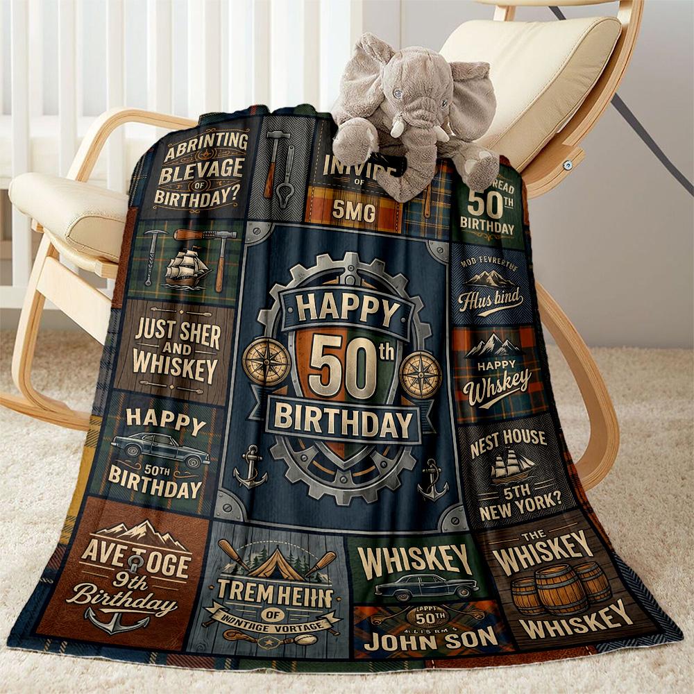 Happy 50th Birthday Celebration Flannel Blanket-Soft and Suitable for Sofas,Beds,Offices,Travel,All Seasons,Great Gift for Holidays and Birthdays.
