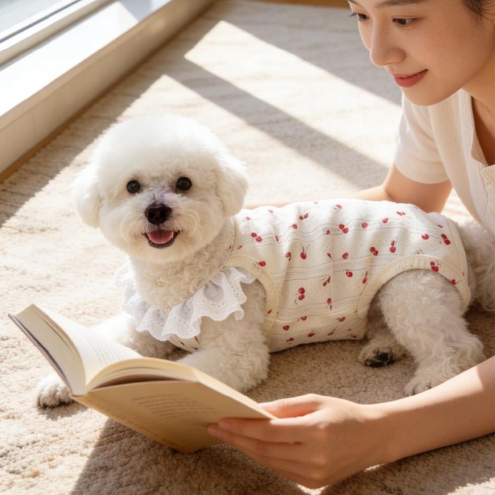 Bow Print Dog Pajamas Breathable Flying Sleeve Wrap Belly Suit Full Belly Protection Comfortable Dog T-Shirt Outdoor Activities