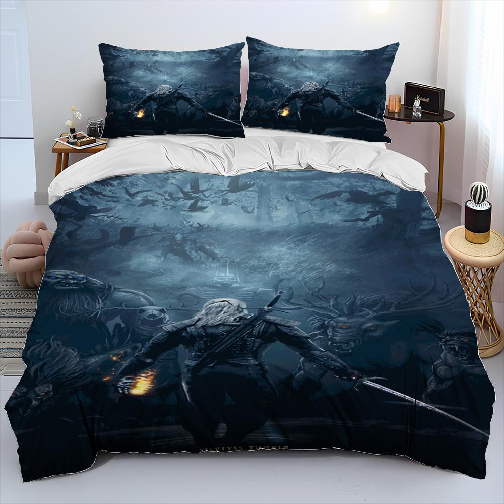 3D The W-Witcher Game Gamer cartoon Comforter Bedding Set,Duvet Cover Bed Set Quilt Cover Pillowcase,king Queen Size Bedding Set