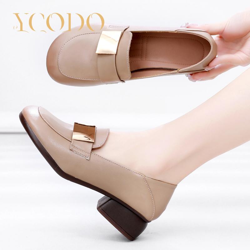 Женские туфли на каблуке из натуральной кожи весной и осенью с удобными лоферами, повседневные лоферы для студенток