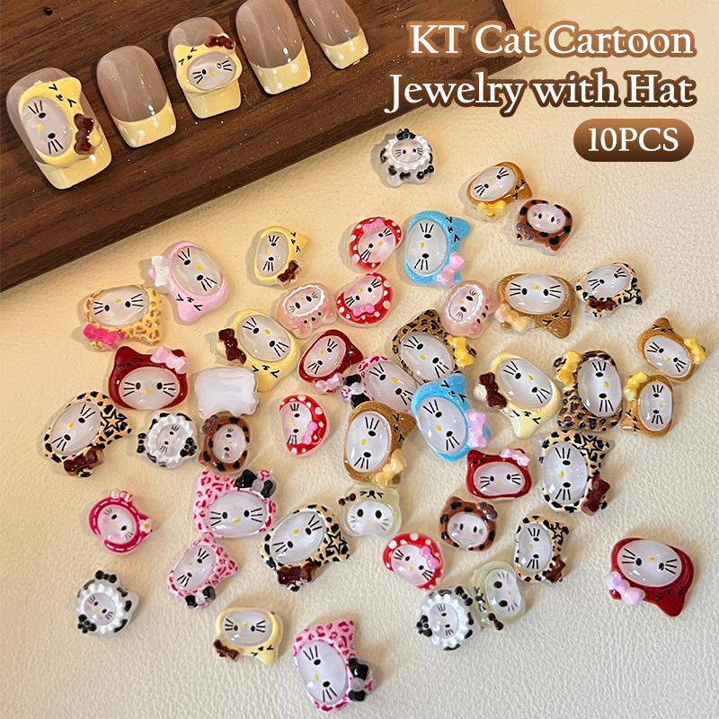 10 шт./пакет 3D Мультяшные Шармы для ногтей Hello Kitty Смешанная смола Котенок Китти с бантом Украшение для нейл-арта Кавайный Блестящий Kt Деталь для ногтей