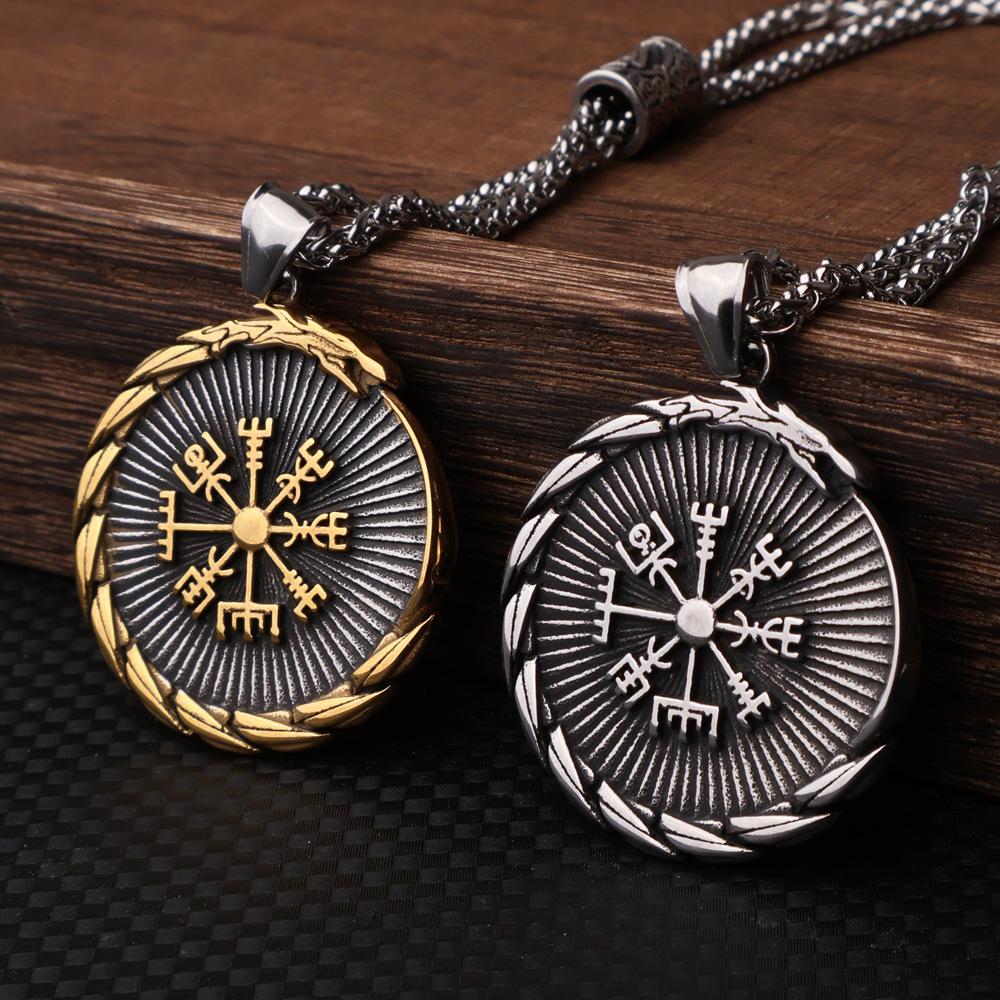 Stainless Steel Viking Dragon Odin Triangle Symbol Pendant Necklace Nordic Personality Men's Jewelry Tide