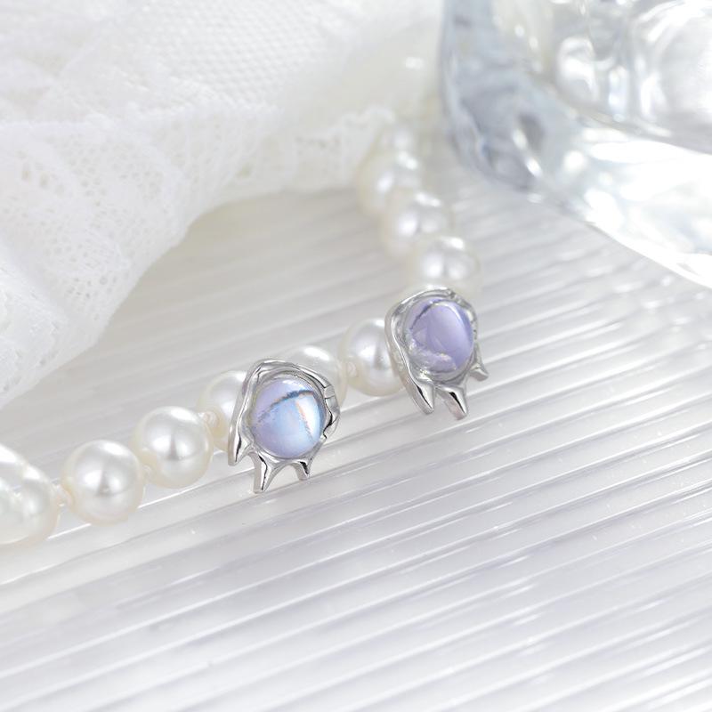 Женские модные асимметричные серьги-пусеты с лунным камнем и опалом - крутая модная бижутерия с серебряной иглой