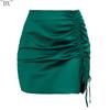 DX ~ ~ однотонная плиссированная юбка на бедрах с запахом, европейская и американская сексуальная атласная полуюбка с высокой талией на молнии, женское летнее платье