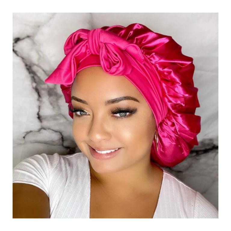 OEM Custom logo Satin Bonnets with Elastic Tie Bands Private Label Double Layered Silk Hair Bonnets