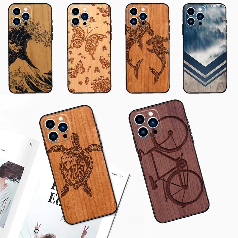 Wolf Bike Butterfly Wood Phone Case For Samsung Galaxy S24 Ultra S20 S21 S22 S23 S25 Ultra S9 S10 Plus S24 FE Cover