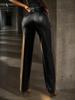Rose Beauty A High Waist Solid Black PU Leather Pants Women Elastic Pencil Skinny Tight Pants