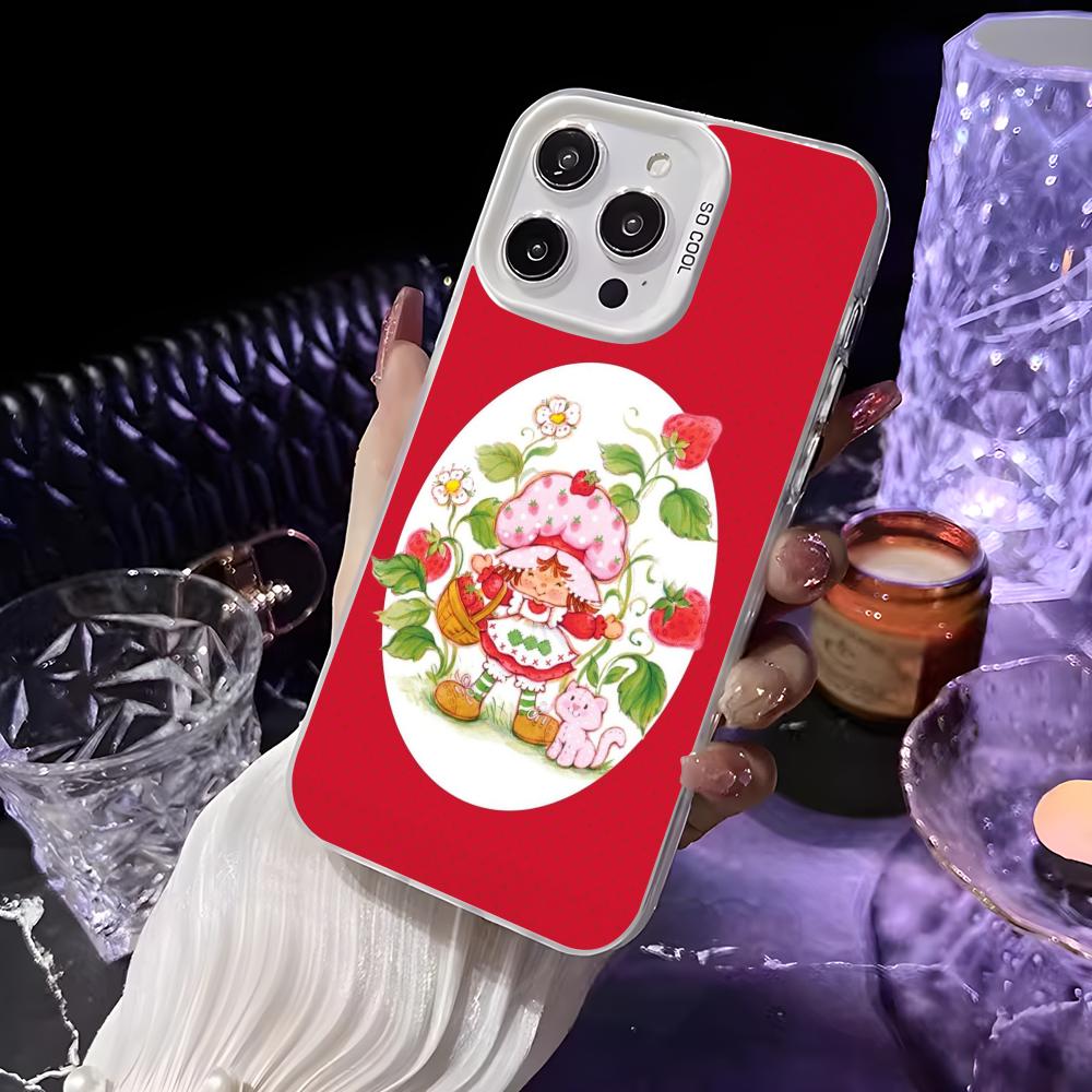 Розовая Клубничная Мультяшная S-Shortcake Чехол Для Телефона Для iPhone 16 15 14 13 12 11 Pro Max Белый Матовый Лазерный Металлик Аврора Funda