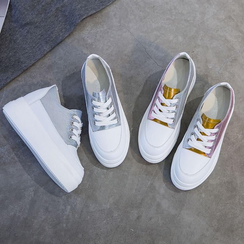 Fujin 8cm New Genuine Leather Platform Spring Autumn Chunky Sneaker Casual Hidden Women Vulcanize Comfy Summer Mixed Color Shoes