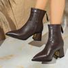 Модные винтажные женские ботильоны с острым носком, обувь на осень-зиму, на толстом высоком каблуке, короткие ботильоны, zapatos mujer