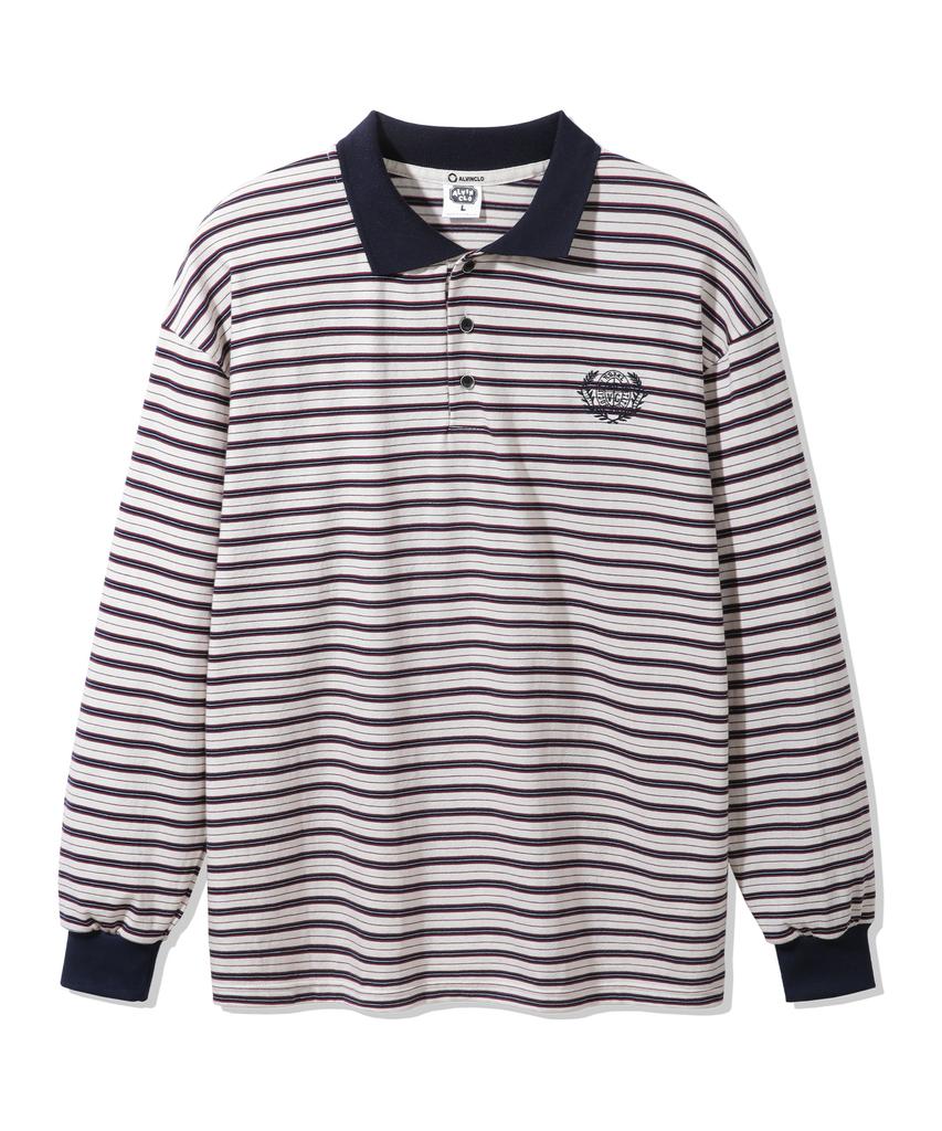 ALVINCLO Hazel 3-Button Striped Collared Long Sleeve T-Shirt Avt950 (2 Colors)