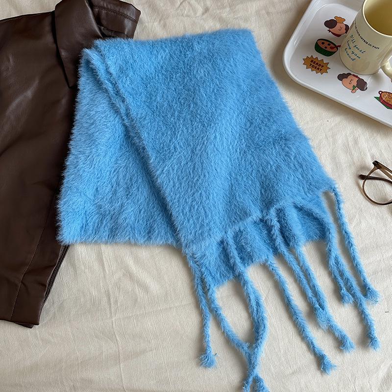 Luochi Knitting~Плюшевый шарф конфетных цветов: Мягкий, приятный для кожи, теплый, с кисточками и косами, универсальный зимний шарф-снуд для женщин.