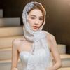 Flower Veil Prayer Shawl Lace Trim Bride Head Gauze Fashion Mantilla Scarf  Woman