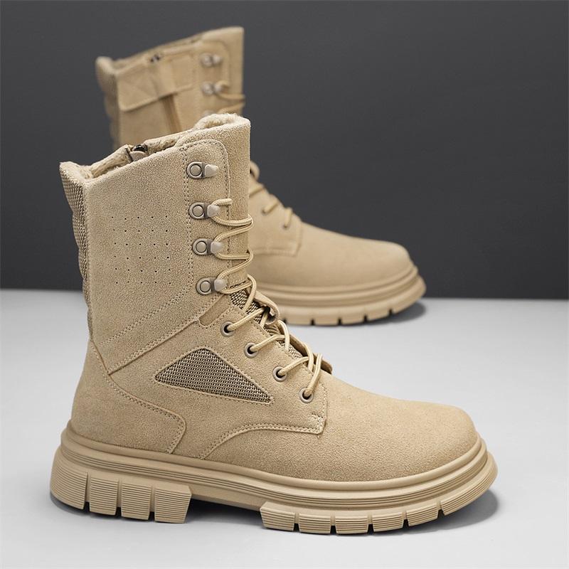 Fashion Stylish Winter Men Ankle Boots Autumn High Quality Sneaker Leather Plush Snow Desert Boots Work Shoes Men Outdoor Snow Boots