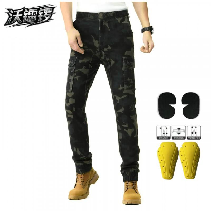 Mens Motorcycle Riding Pants With Knee Protection Tactical Cargo Design Cotton Outdoor Motorbike Protective Trousers