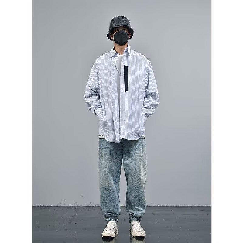 2024 Letter Long Sleeve Shirt Japanese Hong Kong Style Ins Loose Shirt Boys Summer Trendy Versatile Casual Coat