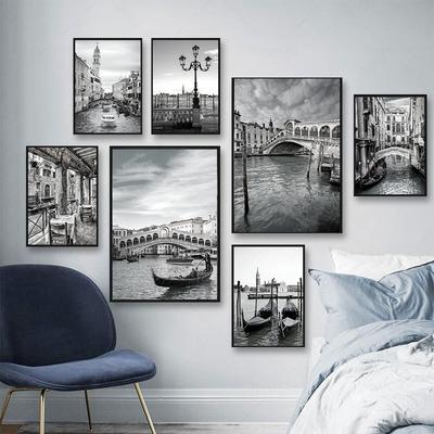 Черно-белый модный пейзажный постер Венеция, город, туристическая фотография, холст, живопись, принты, настенные панно для гостиной, домашний декор