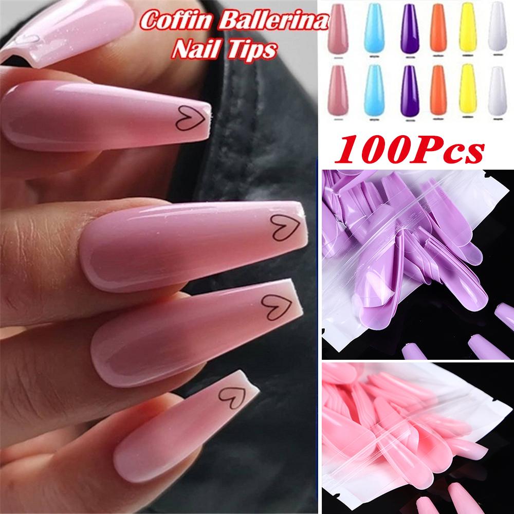 Long Ballerina Full Cover Acrylic Candy Color False Nail Tips Nail Extensions Fake Nails Manicure