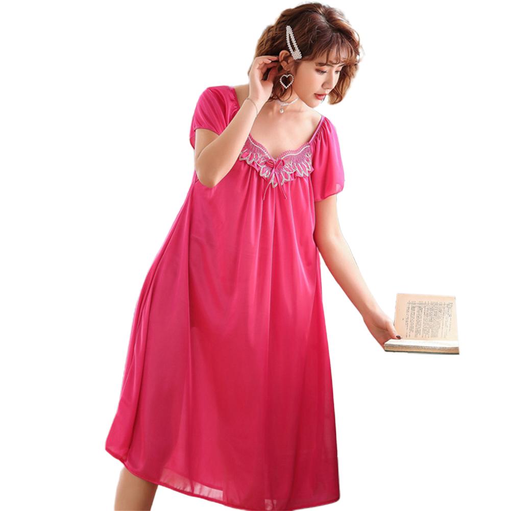 Женская свободная ночная рубашка с коротким рукавом, кружевная лоскутная ночная рубашка с коротким рукавом, пижама