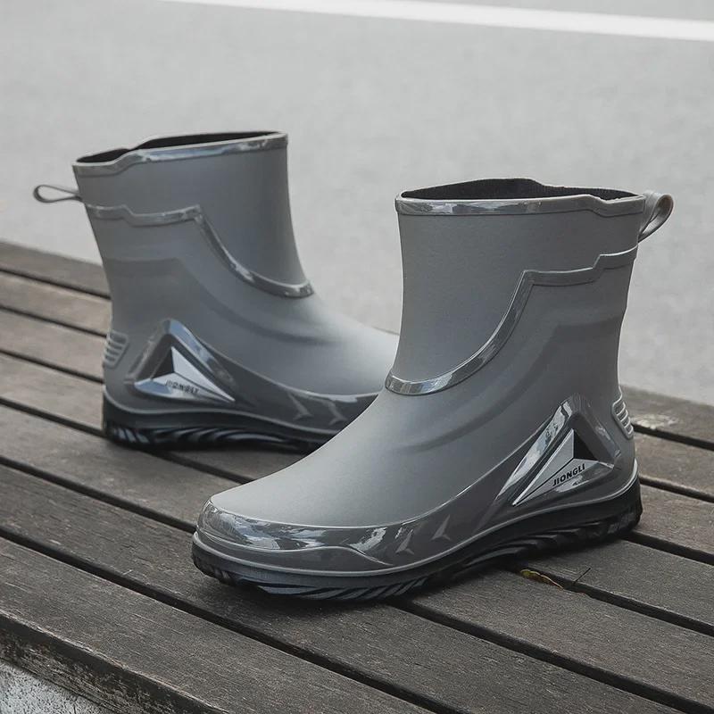 Мужские водонепроницаемые резиновые сапоги в мотоциклетном стиле — стильная, удобная, нескользящая обувь для отдыха на природе