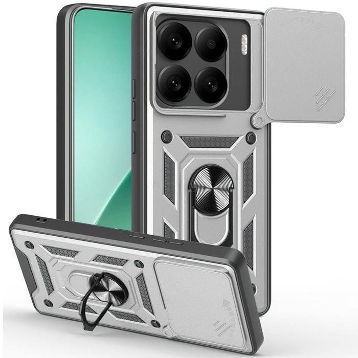 Coque pour Xiaomi 15 Pro - E.F.CONNECTION - Rigide Antichoc - Argenté - Protège-caméra - Support 360°