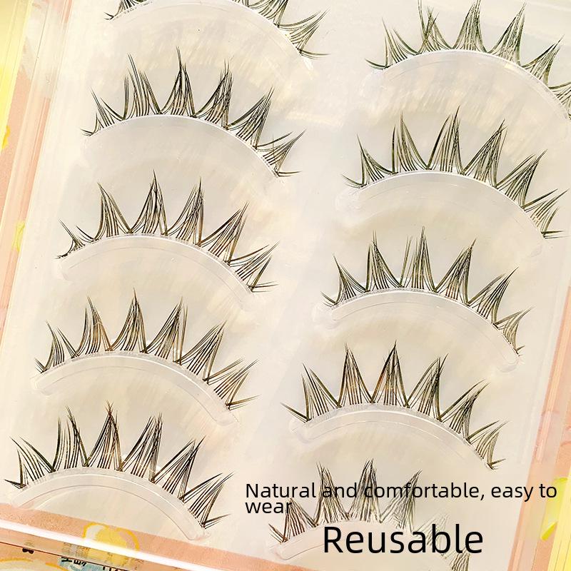 V-Shaped Natural Simulation Comic False Eyelashes - Soft, Transparent Stem, Five Pairs