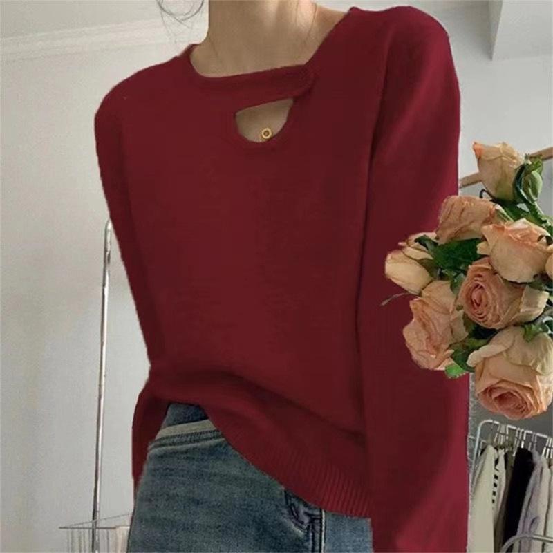 Spring and Autumn Women's Sweater Gentle Wind Soft Sticky Pullover Design Long Sleeve Inner Bottom Knit Top