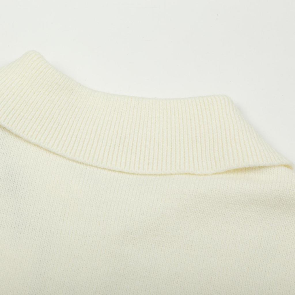 AMI Осень и Зима Новый Пуловер с Жаккардом в Виде Большого Сердца из Шерсти Ami De Coeur с Воротником Поло Парный Свитер