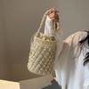Summer New Fashionable Trendy Women's Bag High Quality Grass Woven Tote Bag Bucket Shape Drawstring Handbags