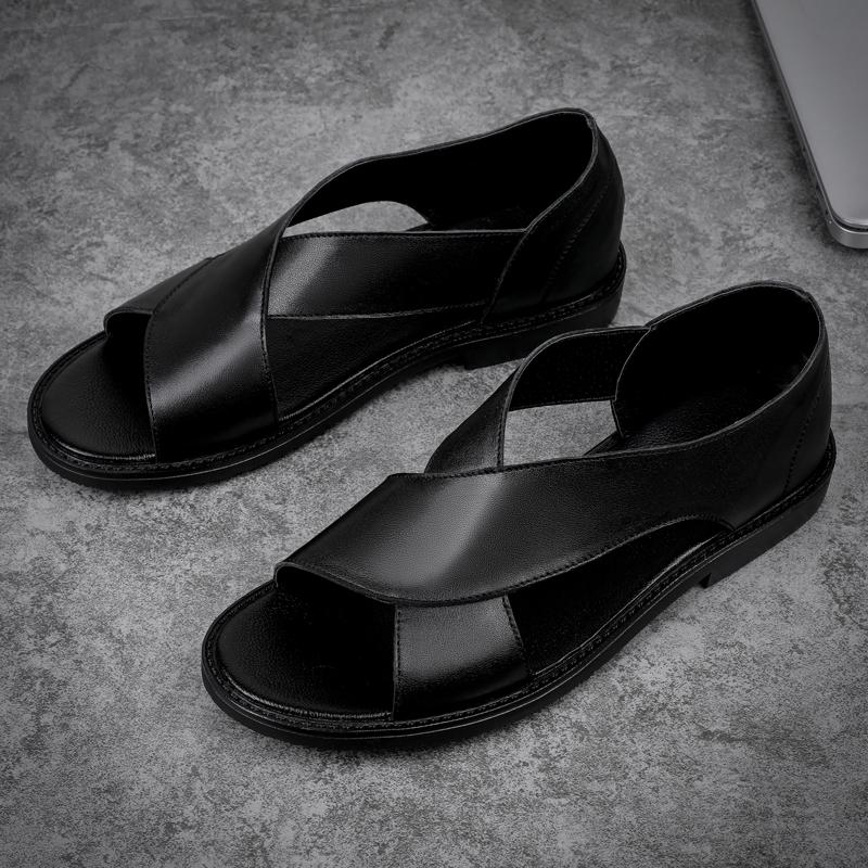 Fashion Summer New Men Sandals with Two Layers of Leather Outdoor Business Comfort Beach Shoes Flat Heel Banquet Social Men Sandals