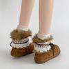 Ретро стиль однотонные кружевные банты бархатные теплые зимние сапоги женские осенне-зимние модные на плоской подошве с круглым носком модные сапоги