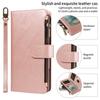 Imitation Calf Vegan Leather 9 Card Slots Zipper Phone Case with Wrist Strap
